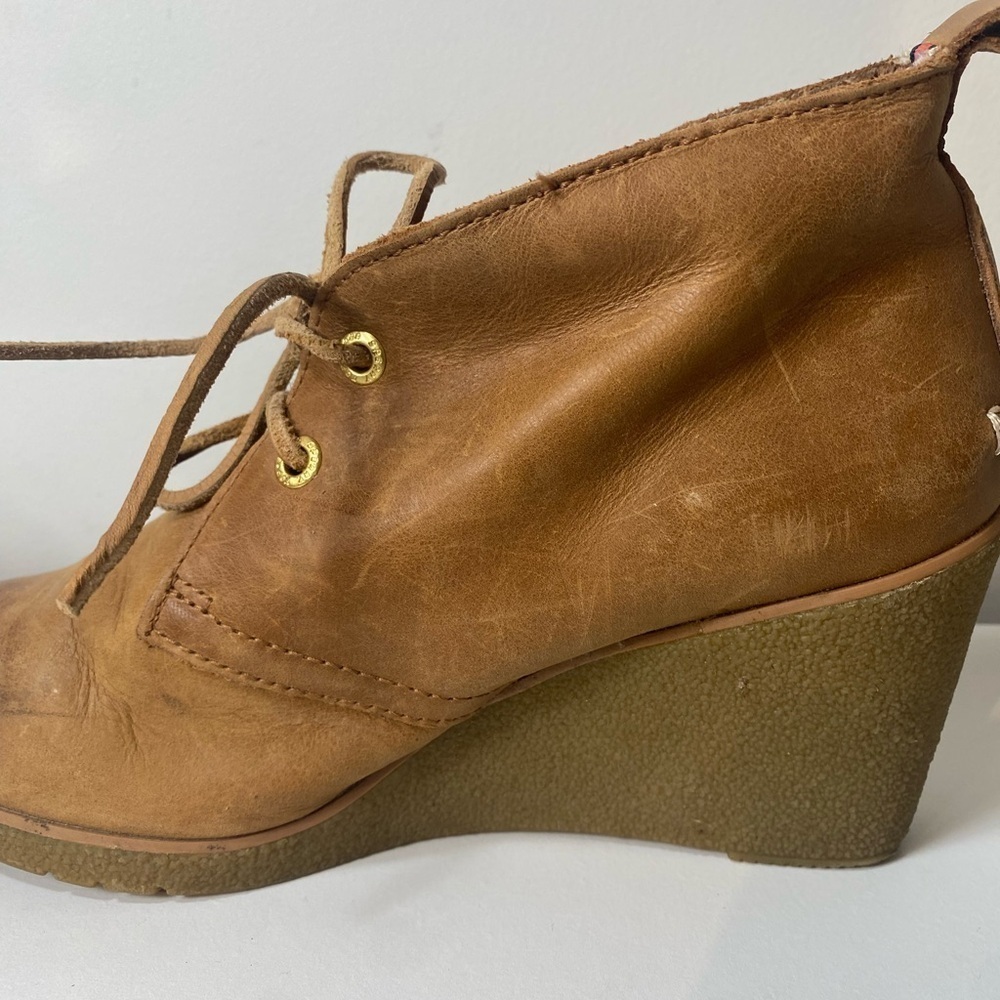 Sperry Brown Leather Top Sider Wedges Booties Size 7 - Picture 11 of 14